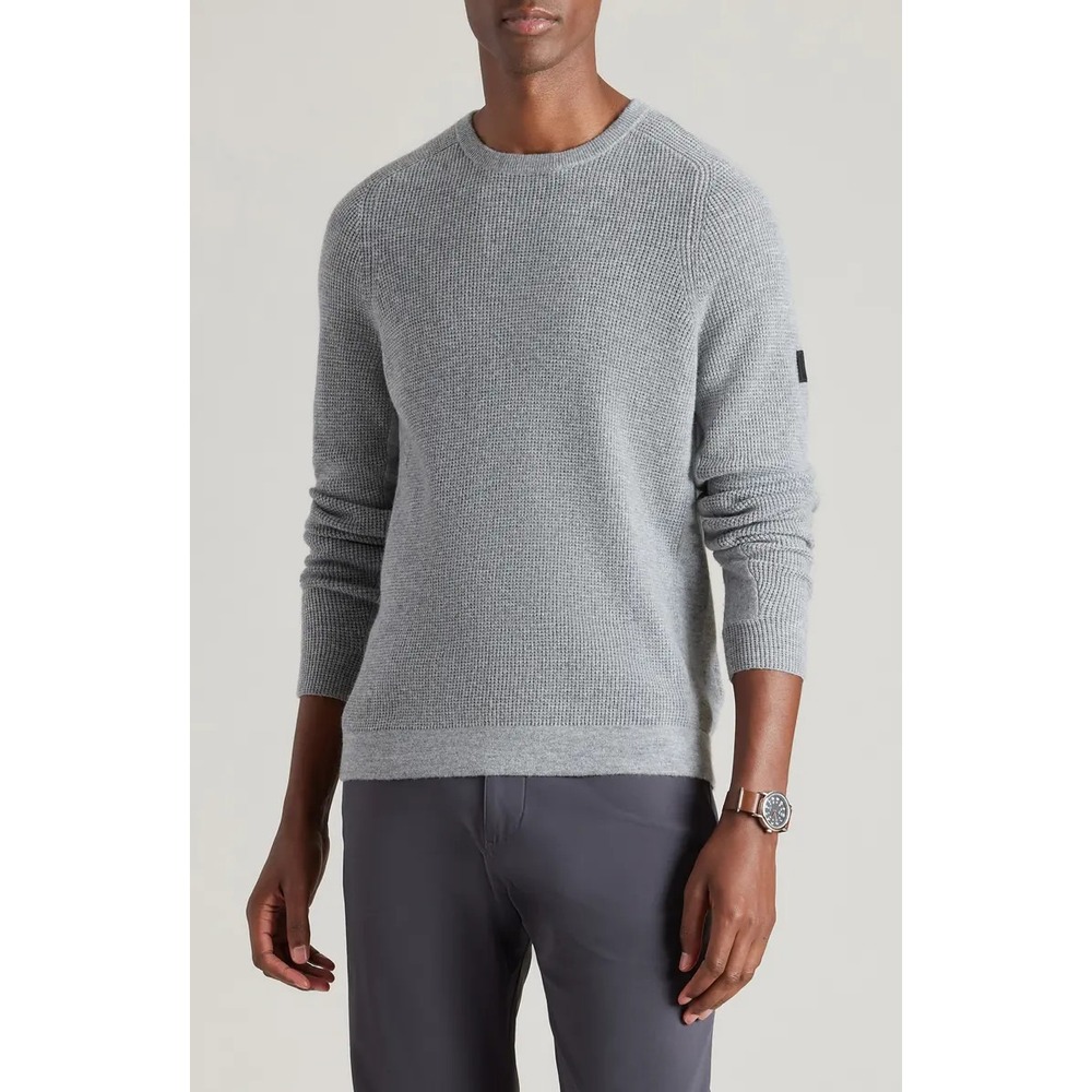 Rhone Sweater Walden Mens Medium Gray‎ Waffle Knit Cashmere Wool Crew Pullover